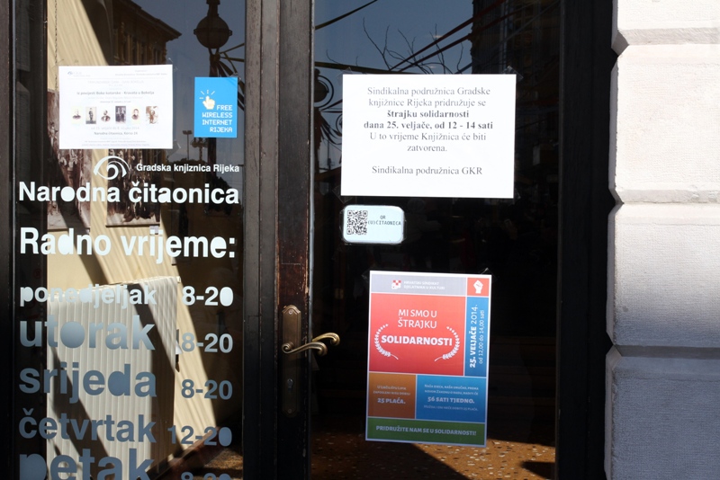 Rijeka - Strajk u Gradskoj knjiznici Rijek;. Foto: Goran Kovacic/PIXSELL