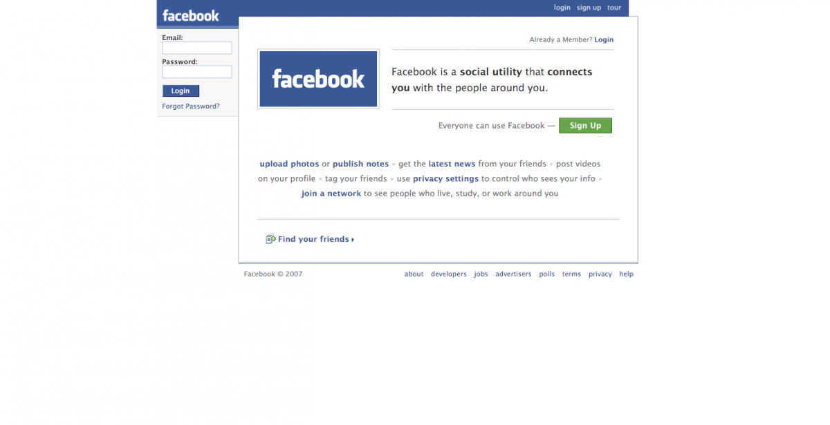 Facebook 2007., Foto: Archive.org
