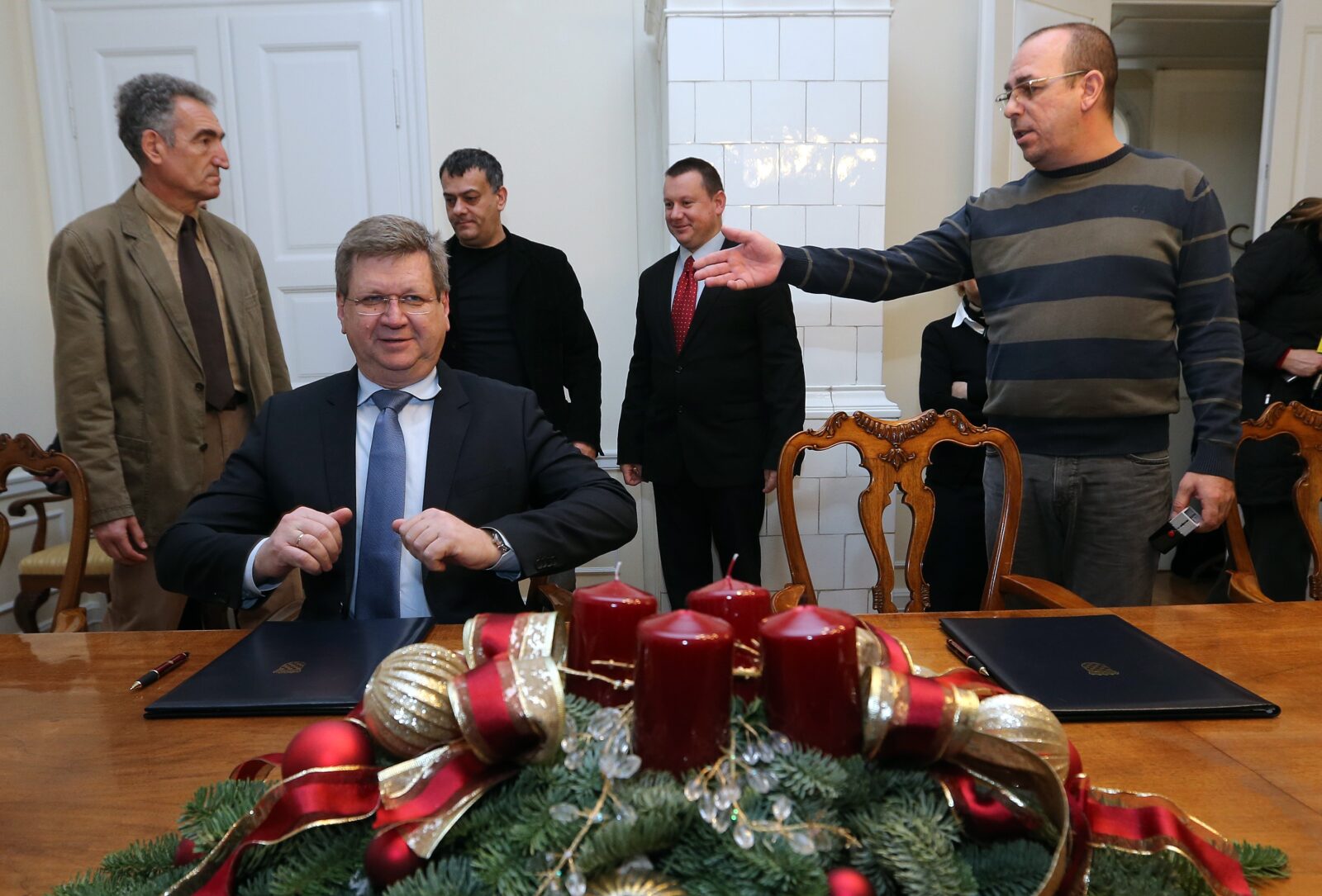 Mirando Mrsić sa sindikalistima Borisom Plešom, Dubravkom Jagićem i Zdravkom Lončarom, Foto: Robert