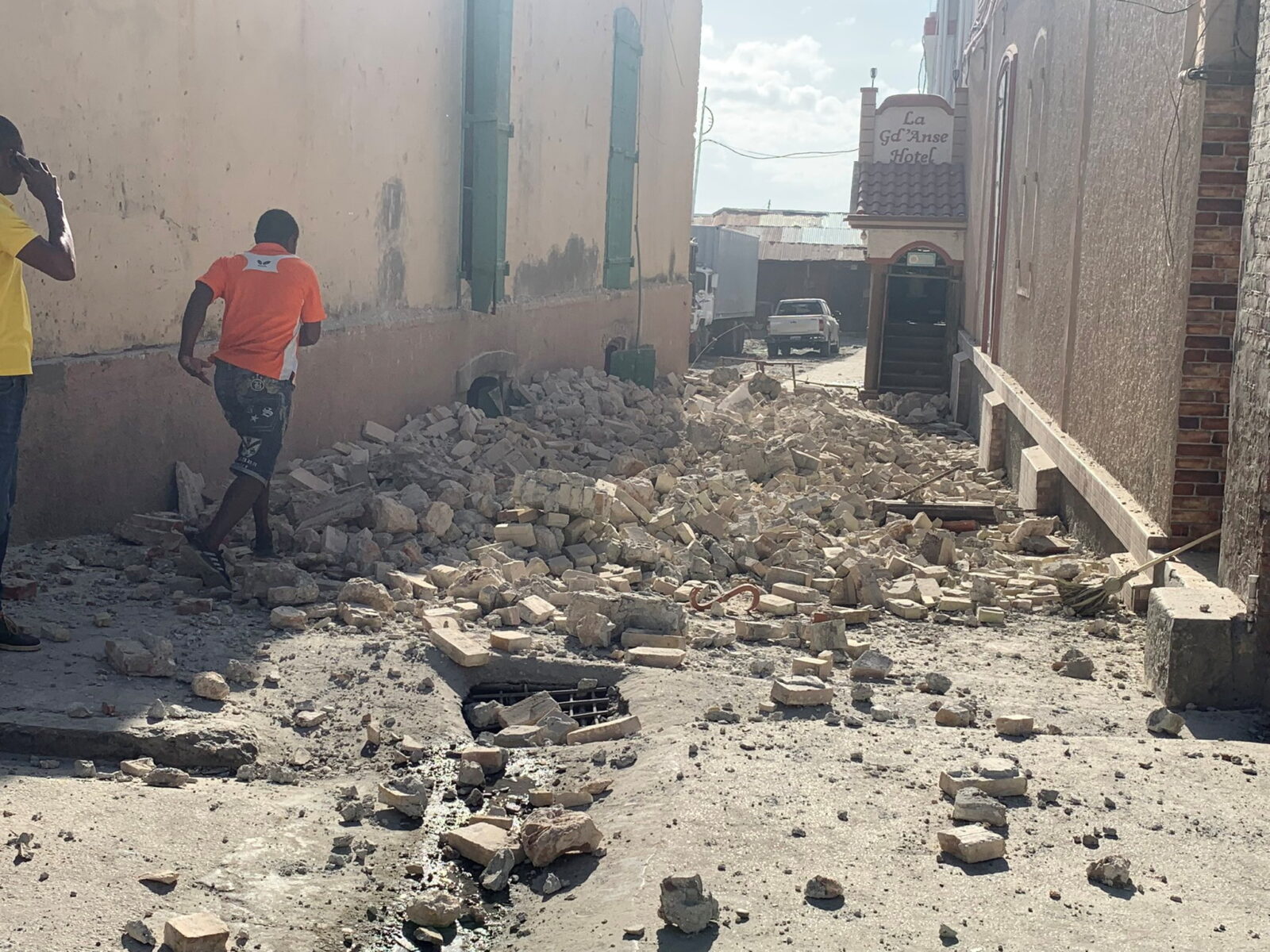 Damage is seen in an area after a major earthquake struck southwestern Haiti, in Jeremie