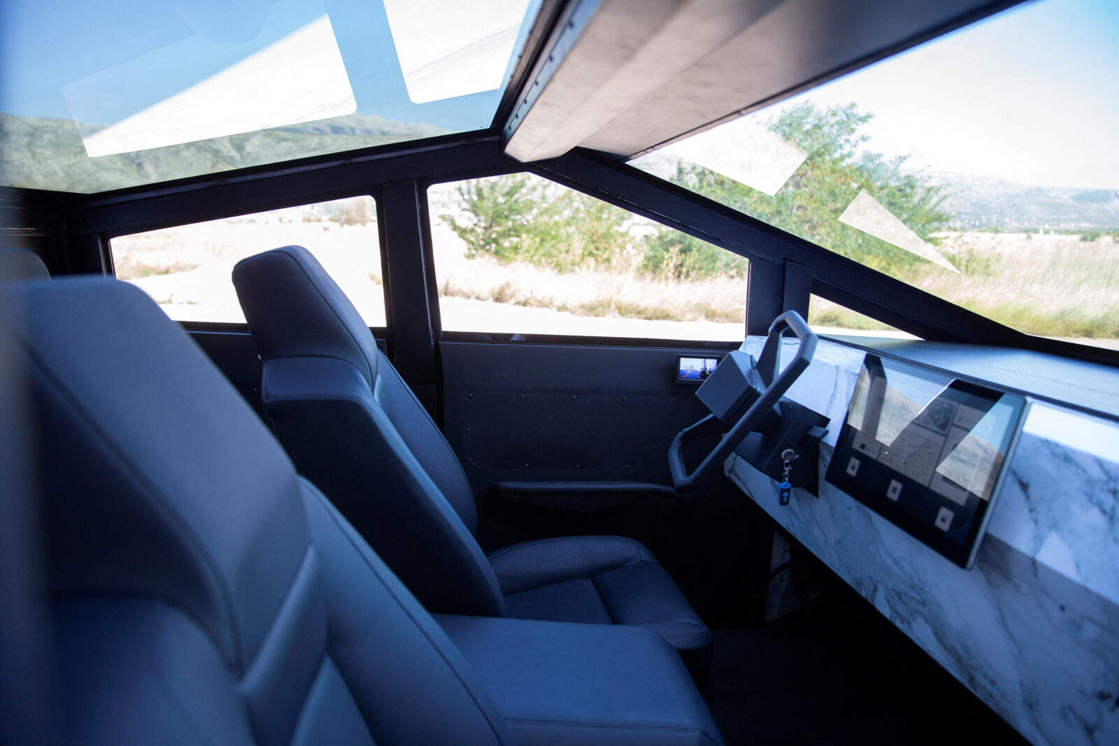 FILE PHOTO: Tesla Cybertruck replica cockpit is seen in Mostar
