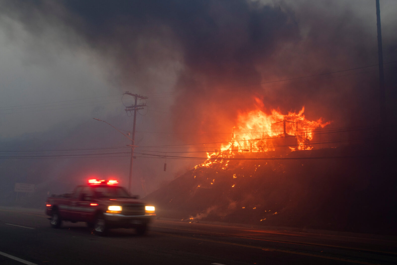 Palisades Fire burns during a windstorm on the west side of Los Angeles
