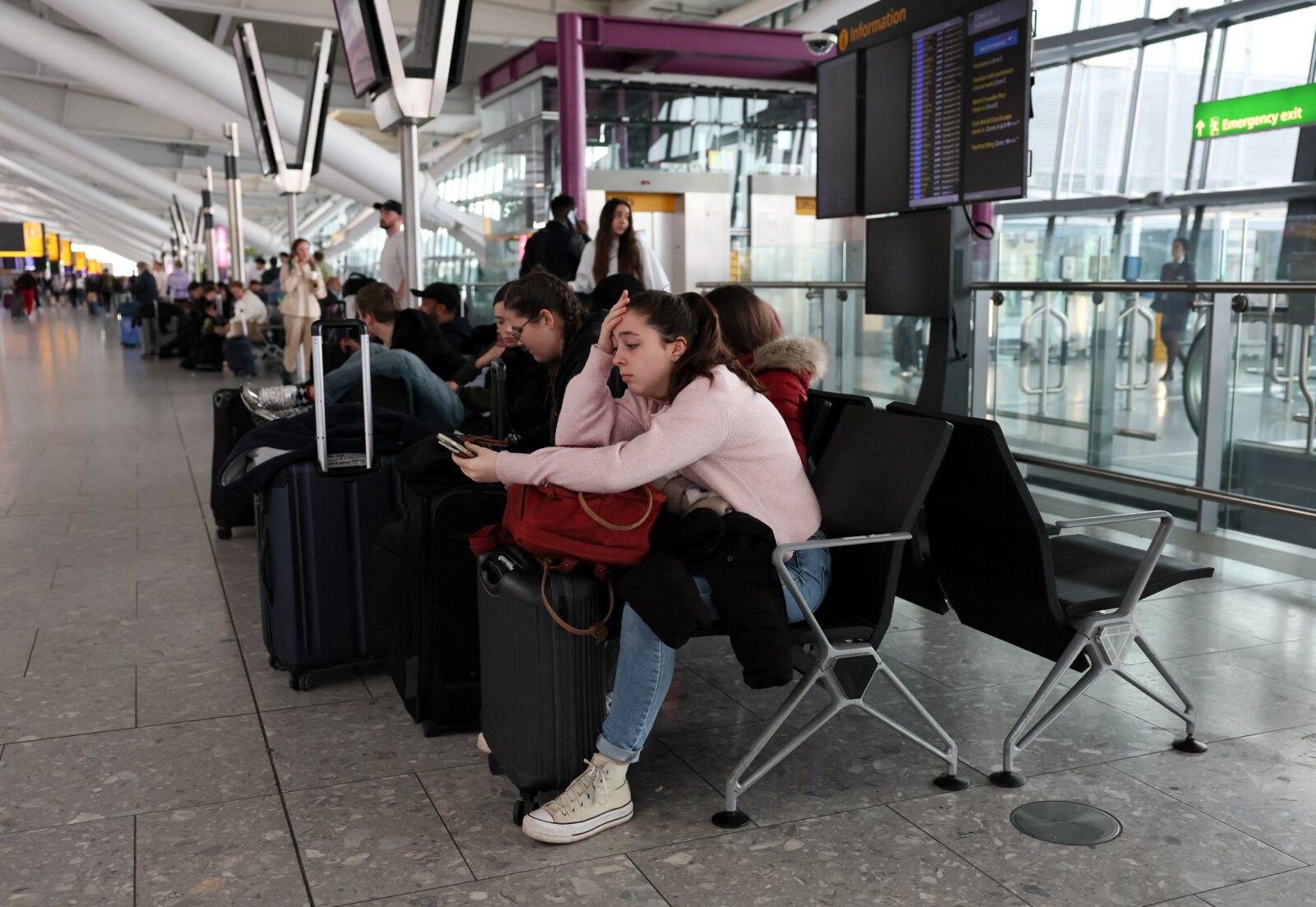 Scenes from Heathrow airport, after a fire at a nearby electrical substation wiped out the power at the airport