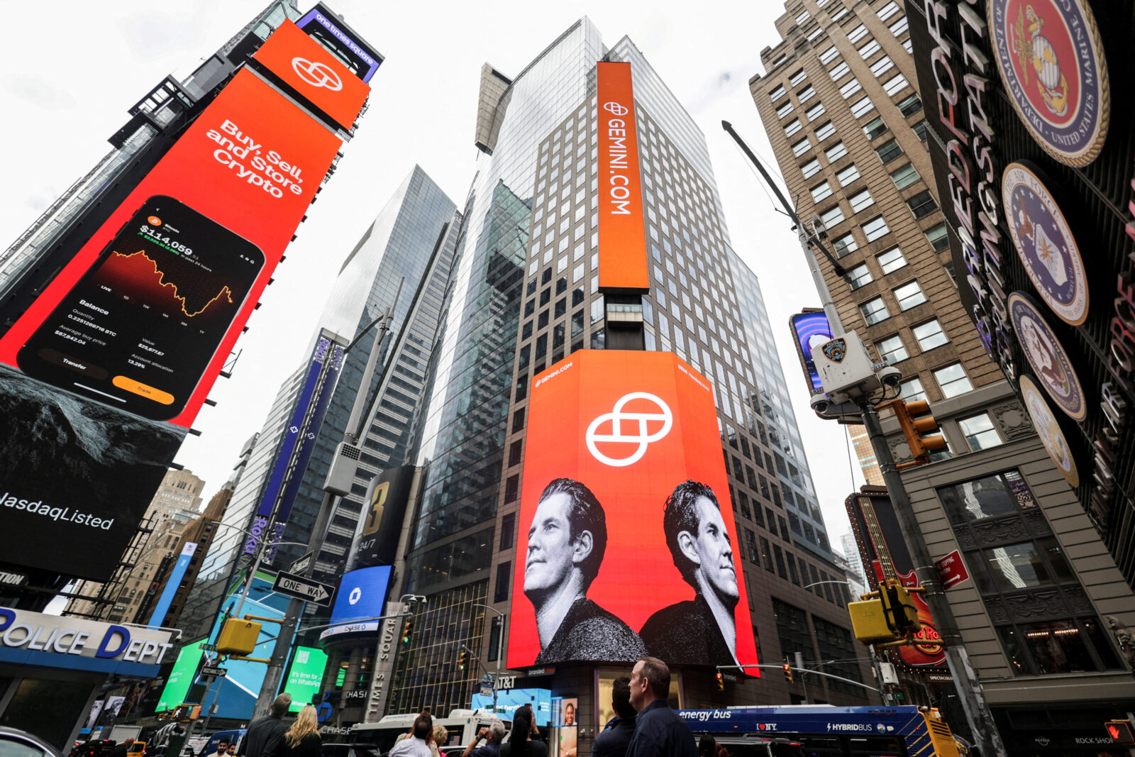 Winklevoss twins’ crypto exchange Gemini IPO at the Nasdaq MarketSite in New York City